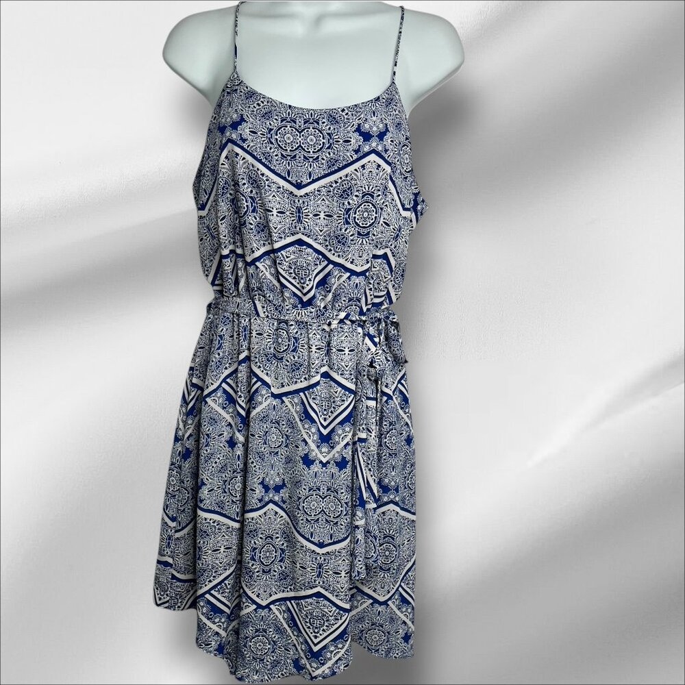 Blue & White Printed Sleeveless Dress By Aqua Size L